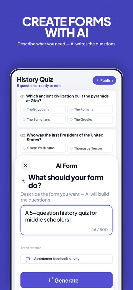 Describing a form in plain language while the app generates the questions